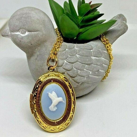Blue Gold Petite Locket Hummingbird Wedding Party - Picture 1 of 9